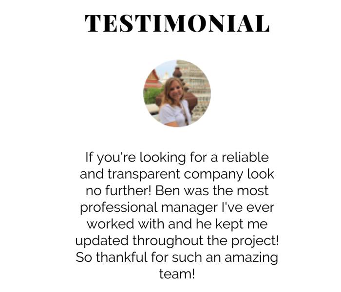 testimonial from a client